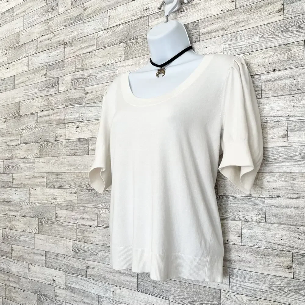 ANN TAYLOR FACTORY White Short Sleeve Sweater S Lightweight Chic